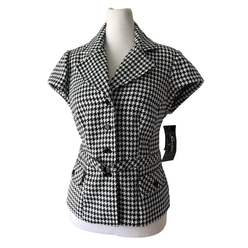 NWT Vintage Y2K Sweet Suit Black & White Houndstooth Short Sleeve Belted Blazer